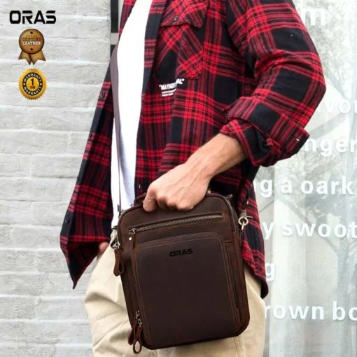 F114 ORAS Genuine Leather Fashion Messenger Bag for Men - Image 5