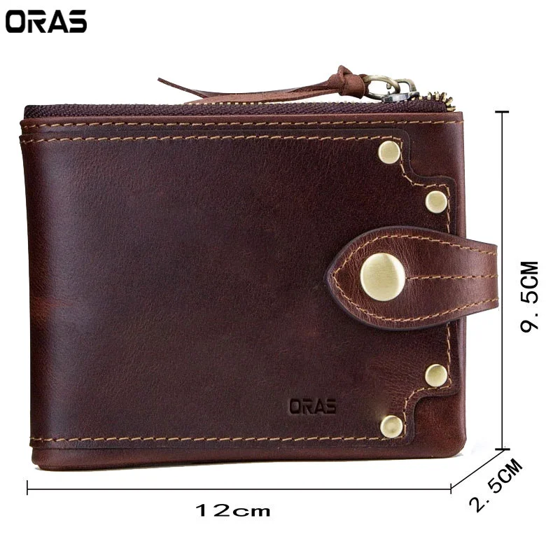RA37A ORAS Genuine Leather Trifold Zipper Wallet - Image 6