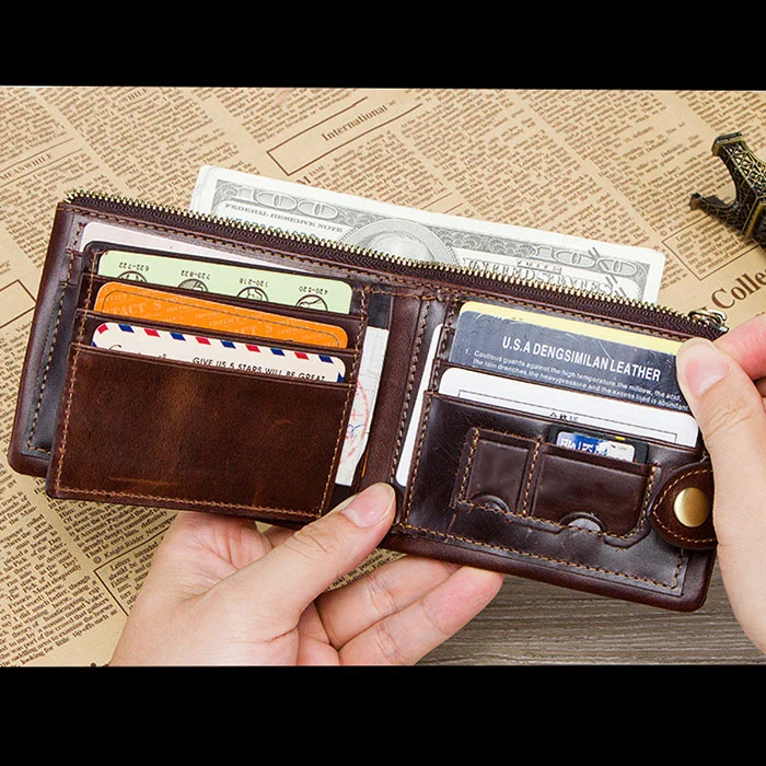 RA37A ORAS Genuine Leather Trifold Zipper Wallet - Image 2