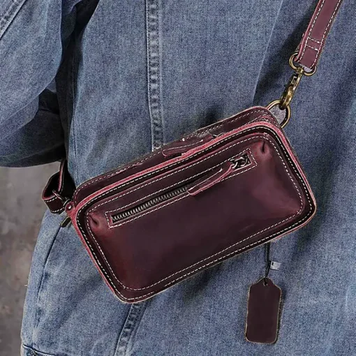 F163 Premium Genuine Leather Multifunctional Sling Bag for Men & Women - Image 4