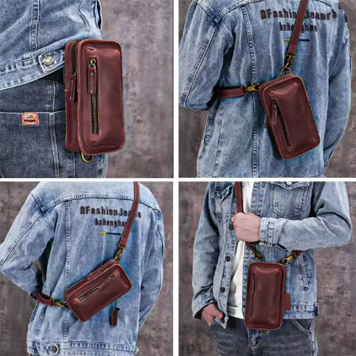 F163 Premium Genuine Leather Multifunctional Sling Bag for Men & Women - Image 2