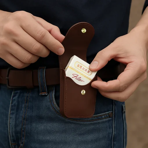 R1096 Stylish Genuine Leather Belt Pouch – Cigarette, Cash & Card Holder - Image 3